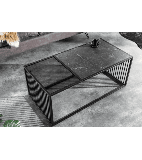 Table basse ARCHITECTURE 100 cm au style marbre et verre fumé