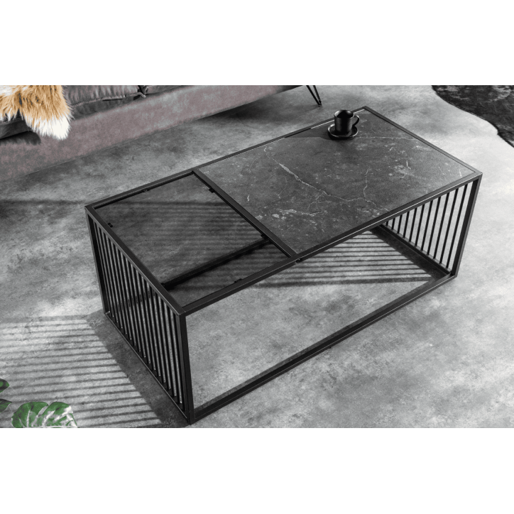 Table basse ARCHITECTURE 100 cm au style marbre et verre fumé