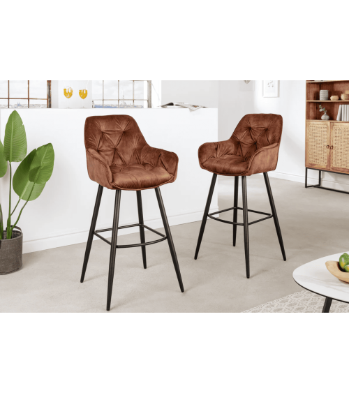 Tabouret de bar MILANO 75 cm en velours marron
