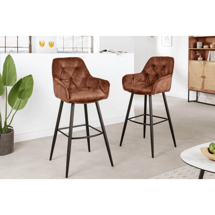 Tabouret de bar MILANO 75 cm en velours marron