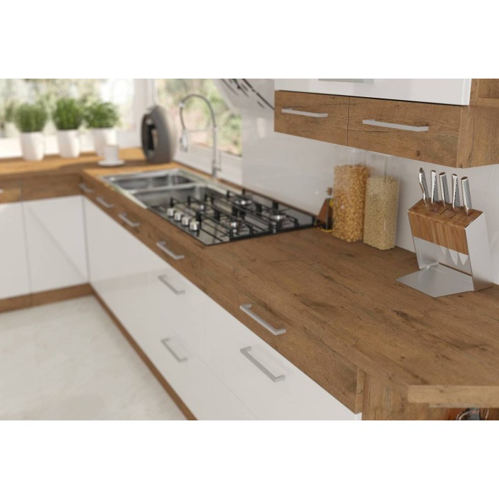 Móveis de cozinha de canto VIGO roble/branco brilhante 210x350 cm
