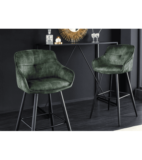 Chaise de bar EUPHORIA 74 cm en velours vert