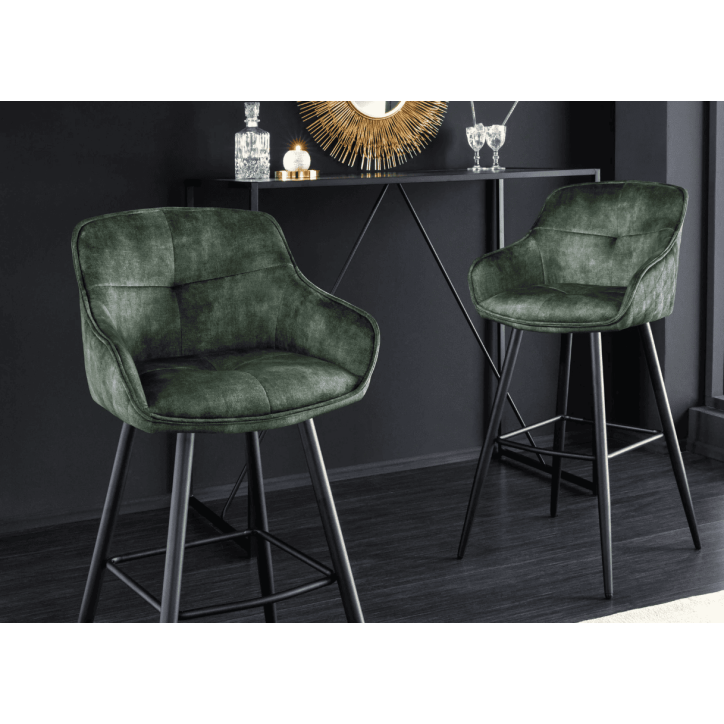 Chaise de bar EUPHORIA 74 cm en velours vert