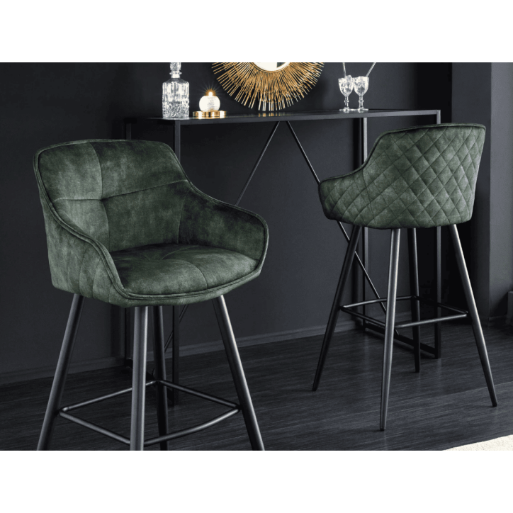 Chaise de bar EUPHORIA 74 cm en velours vert