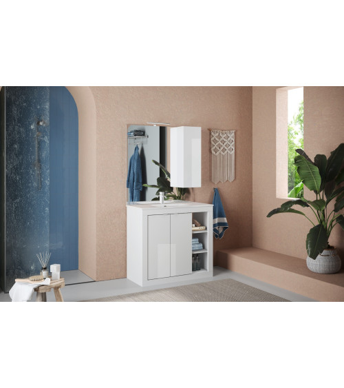 copy of Ensemble salle de bain, meuble+colonne+miroir+vasque STEEL noir frêne, en plusieurs dimensions