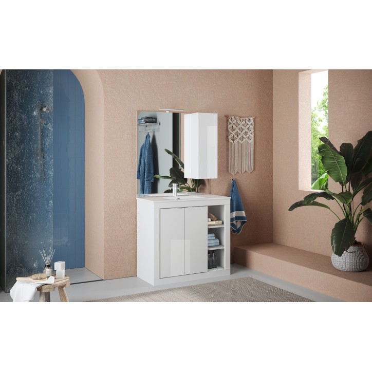 Mueble de baño con lavabo Pratiko BASIC 2.0 lacado en blanco brillo 101x86x47 cm