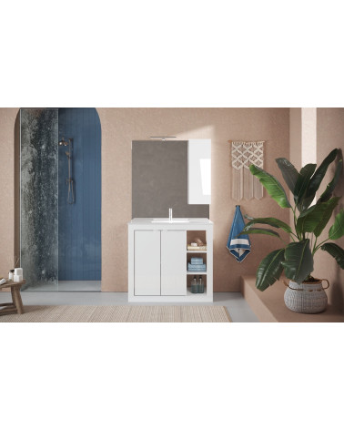 Meuble salle de bain + vasque Pratiko / BASIC 2.0 blanc laqué brillant 101x86x47 cm