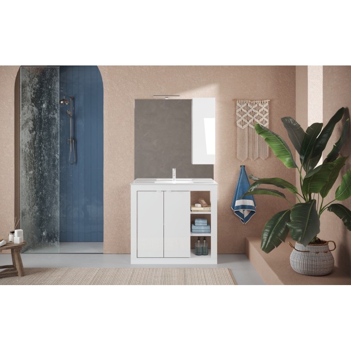 copy of Ensemble salle de bain, meuble+colonne+miroir+vasque STEEL noir frêne, en plusieurs dimensions