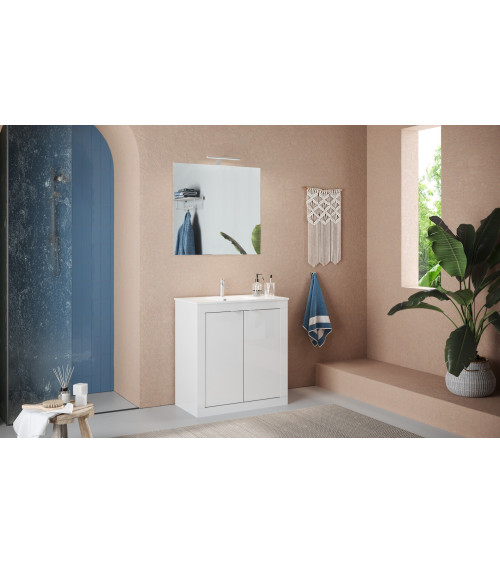 copy of Ensemble salle de bain, meuble+colonne+miroir+vasque STEEL noir frêne, en plusieurs dimensions