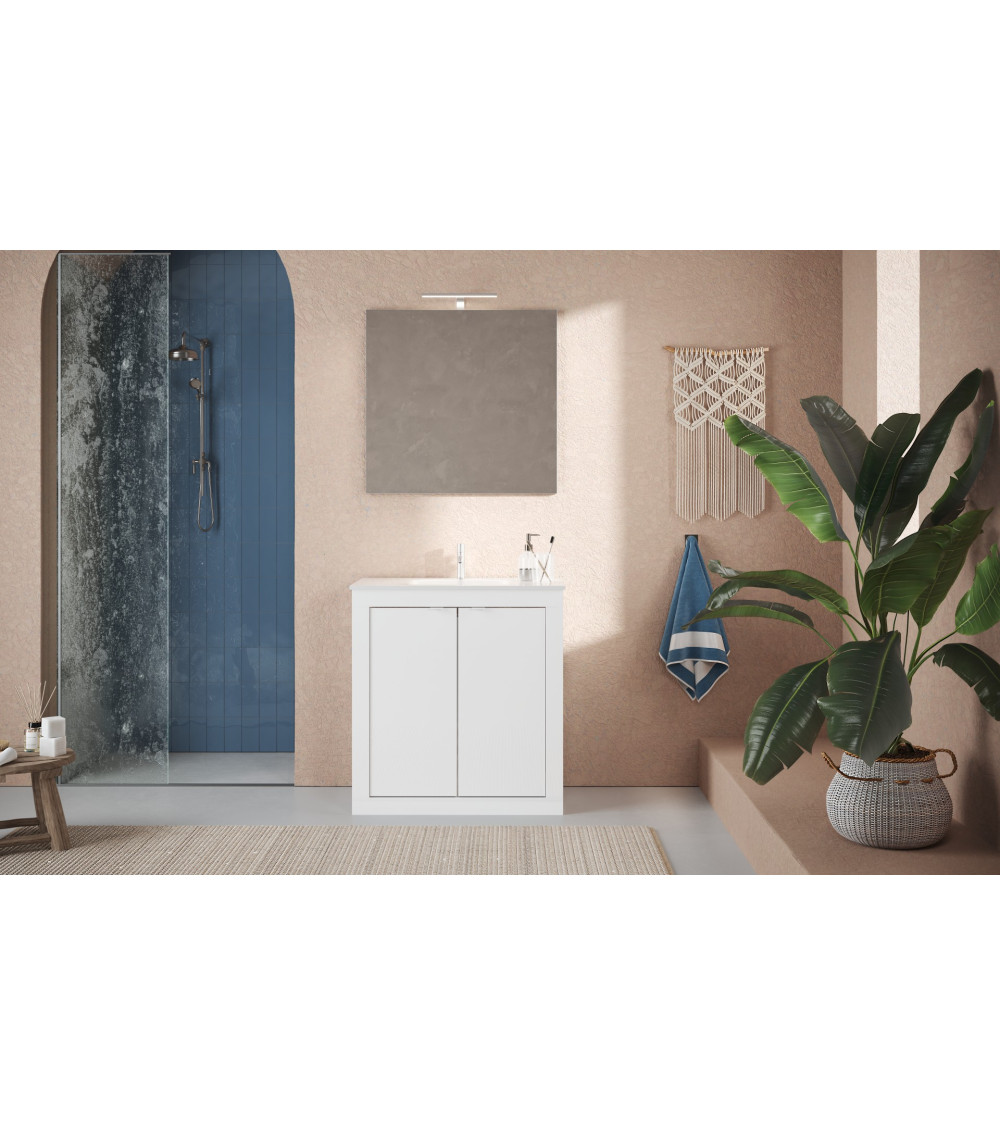 Meuble salle de bain + vasque Pratiko / BASIC 2.0 blanc laqué brillant 82x86x47 cm