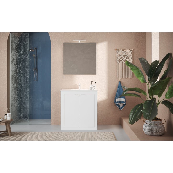 Meuble salle de bain + vasque Pratiko / BASIC 2.0 blanc laqué brillant 82x86x47 cm Meuble salle de bain + vasque Pratiko / BASIC 2.0 blanc laqué brillant 82x86x47 cm