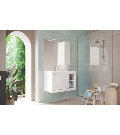 copy of Ensemble salle de bain, meuble+colonne+miroir+vasque STEEL noir frêne, en plusieurs dimensions