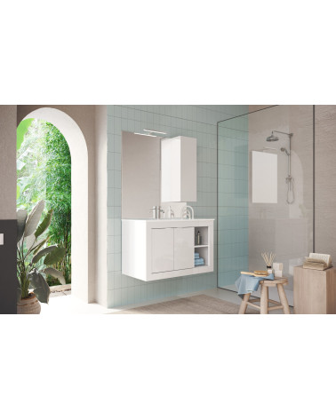 Meuble salle de bain suspendu + vasque Pratiko / BASIC 2.0 blanc laqué brillant 101x57x47 cm