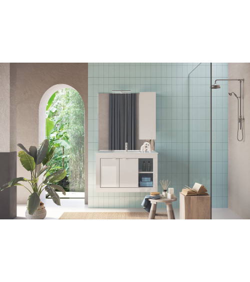 Meuble salle de bain suspendu + vasque Pratiko / BASIC 2.0 blanc laqué brillant 101x57x47 cm