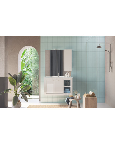 Meuble salle de bain suspendu + vasque Pratiko / BASIC 2.0 blanc laqué brillant 101x57x47 cm