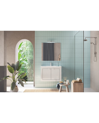 Meuble salle de bain suspendu + vasque Pratiko / BASIC 2.0 blanc laqué brillant 82x57x47 cm