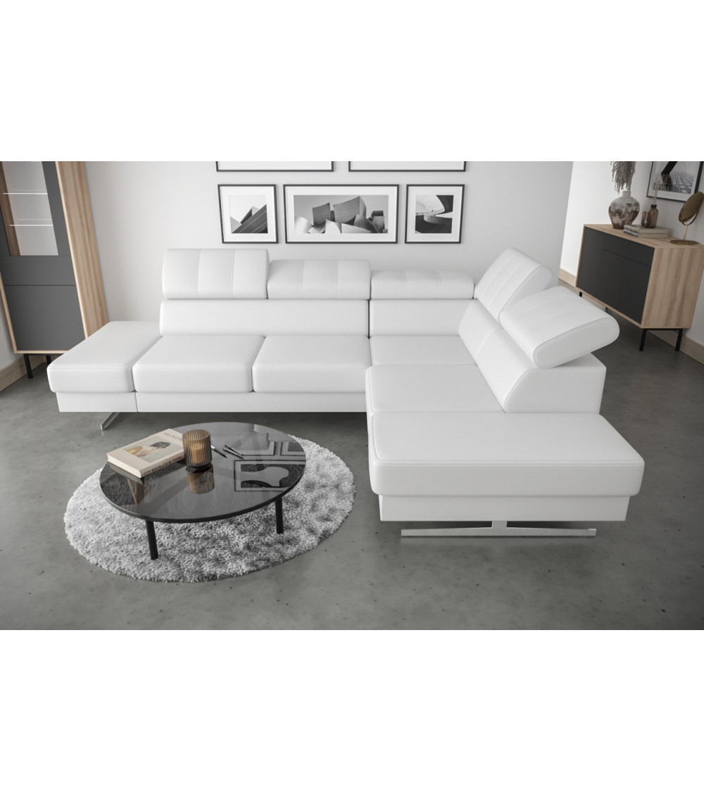Canapé d'angle en cuir EMPORIO 300 x 225 cm en plusieurs couleurs