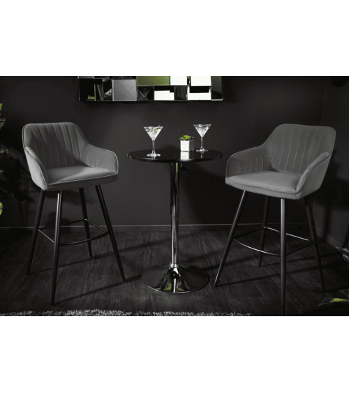 Chaise haute TURIN en velours gris argent
