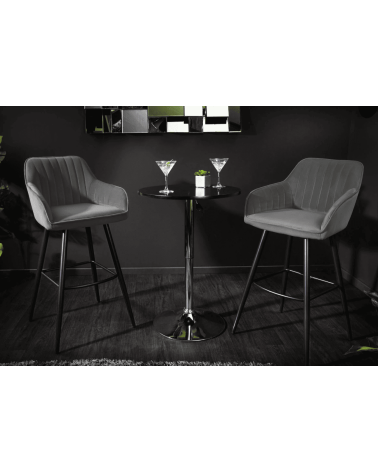 Chaise haute TURIN en velours gris argent
