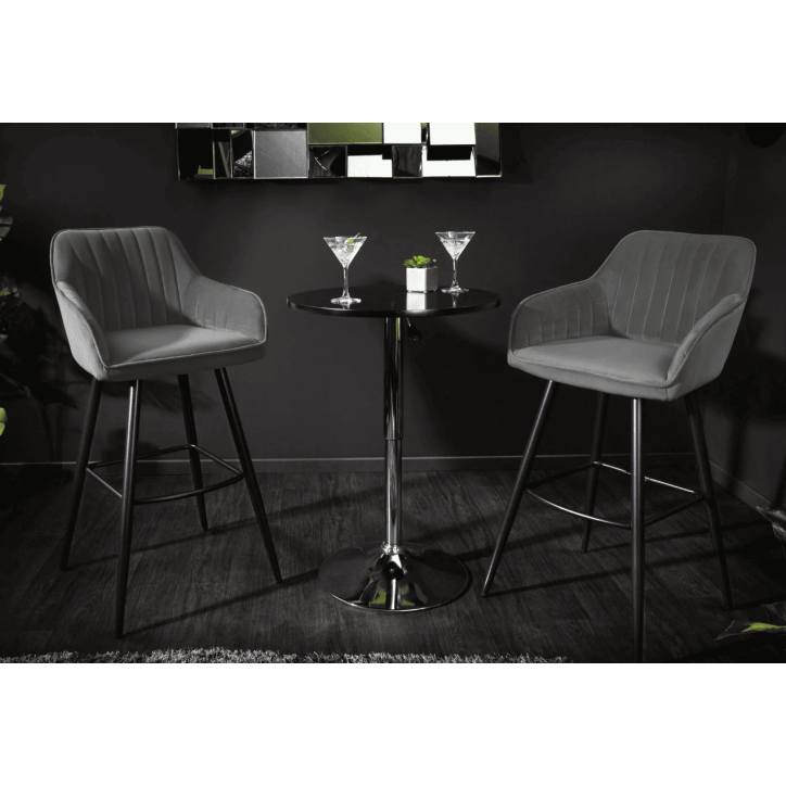 Chaise haute TURIN en velours gris argent