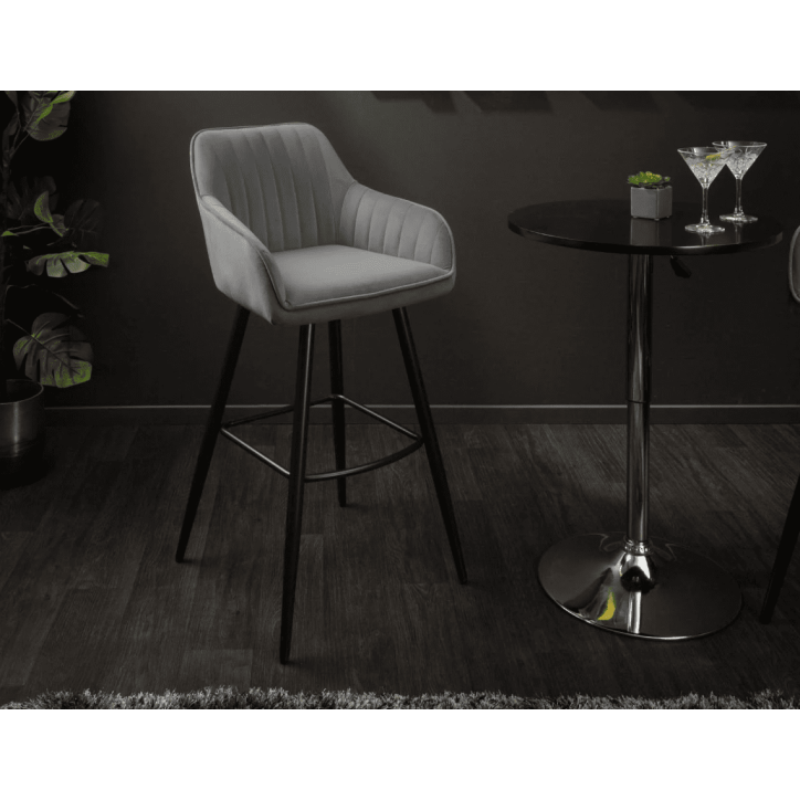 Chaise haute TURIN en velours gris argent