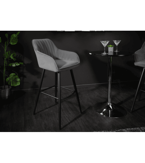 Chaise haute TURIN en velours gris argent