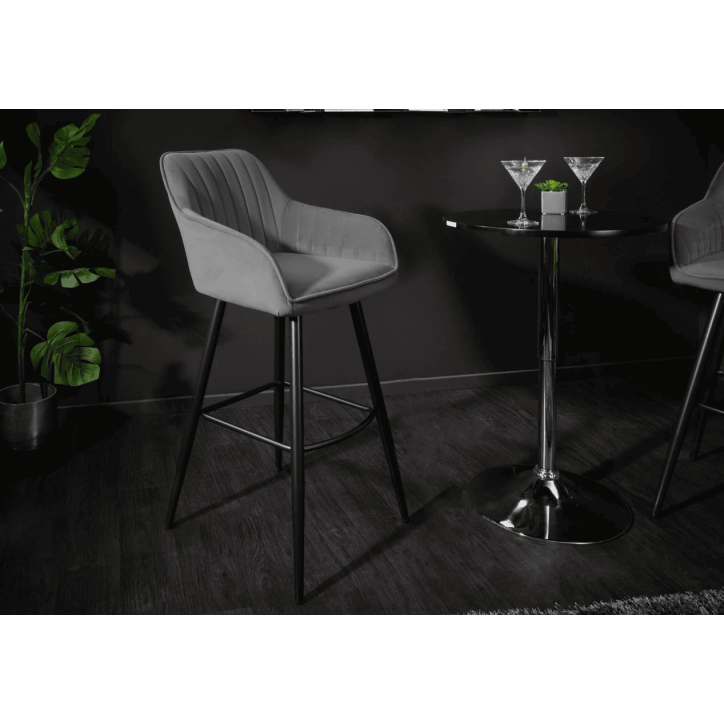 Chaise haute TURIN en velours gris argent