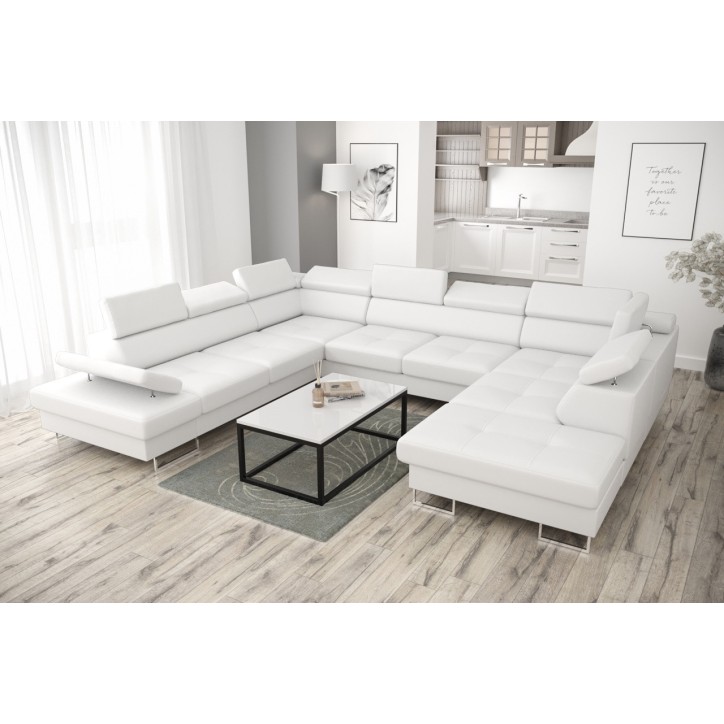 Sofá en U convertible de cuero GALAXY MAX I 280 x 350 x 225 cm en varios colores