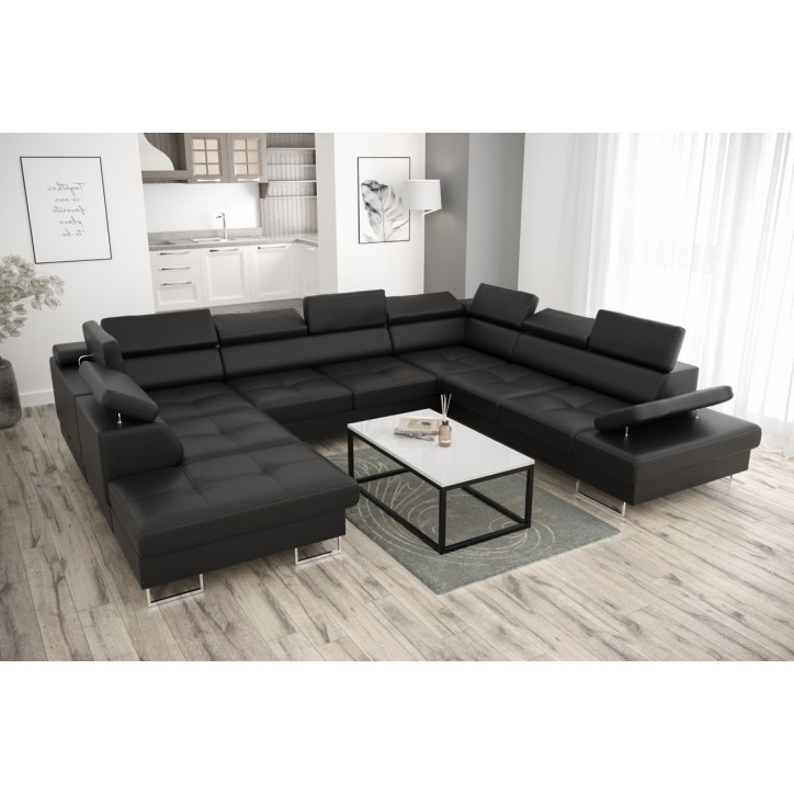 Canapé en U convertible en cuir GALAXY MAX I 280 x 350 x 225 cm en plusieurs couleurs