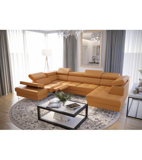 Sofá en U convertible de cuero GALAXY MAX II RELAX 215 x 350 x 170 cm en varios colores