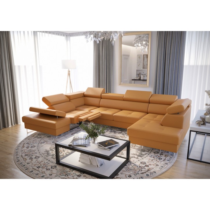 Sofá en U convertible de cuero GALAXY MAX II RELAX 215 x 350 x 170 cm en varios colores