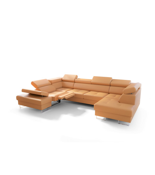 Sofá en U convertible de cuero GALAXY MAX II RELAX 215 x 350 x 170 cm en varios colores