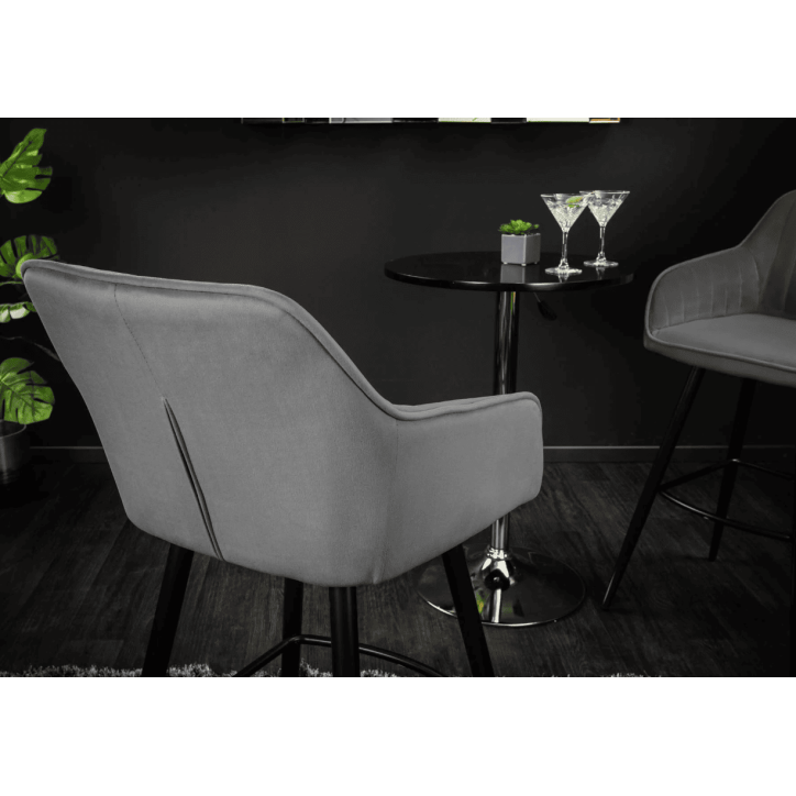 Chaise haute TURIN en velours gris argent