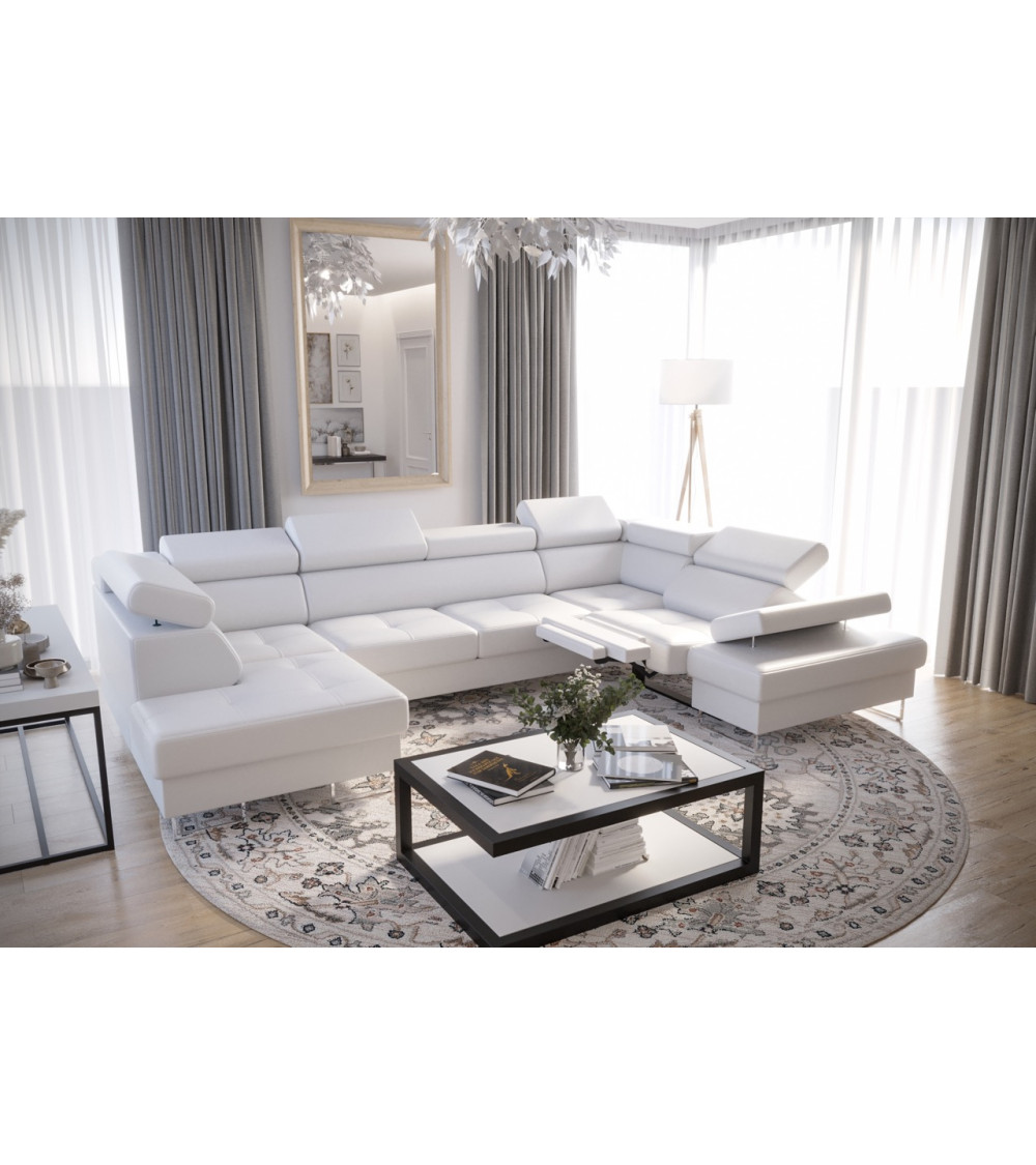 Sofá en U convertible de cuero GALAXY MAX II RELAX 215 x 350 x 170 cm en varios colores