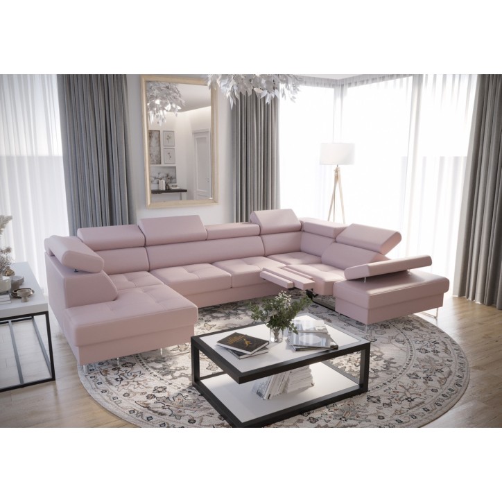Sofá conversível de couro em forma de U GALAXY MAX II RELAX 215 x 350 x 170 cm em várias cores