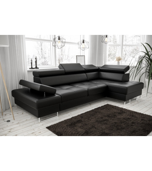 Sofá rinconera convertible de cuero GALAXY MINI 170 x 280 cm negro