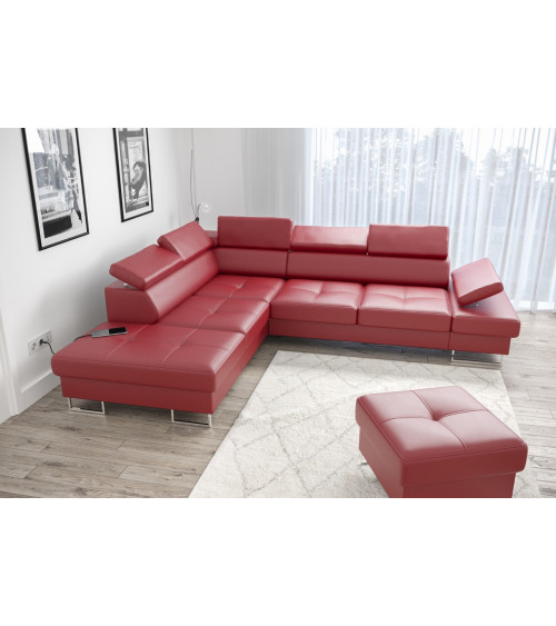 Sofá rinconera convertible de cuero GALAXY 276 x 225 cm en varios colores