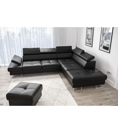 Canapé d'angle convertible en cuir GALAXY 276 x 225 cm en plusieurs couleurs