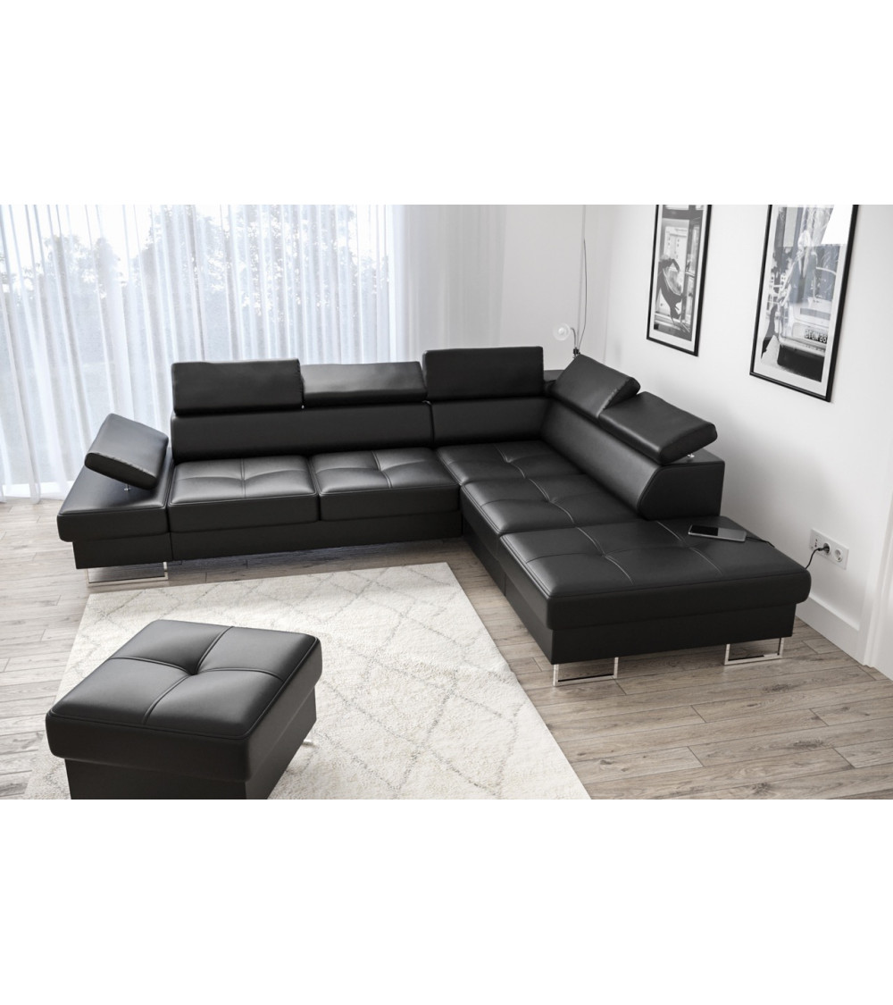 Canapé d'angle convertible en cuir GALAXY 276 x 225 cm en plusieurs couleurs