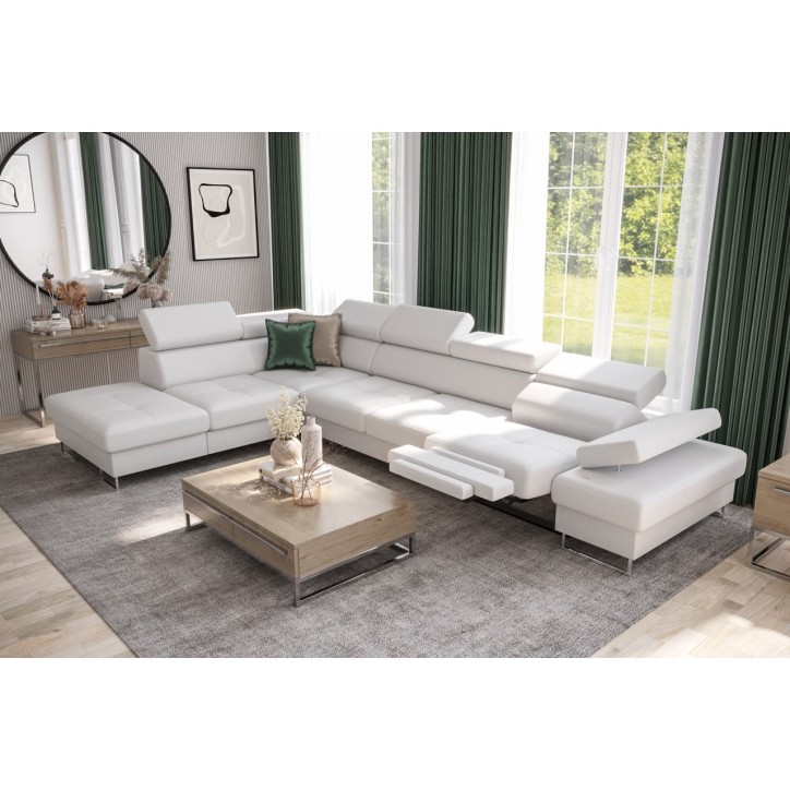 Sofá rinconera convertible de cuero GALAXY RELAX 350 x 225 cm en varios colores