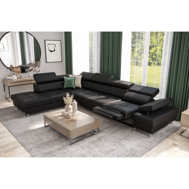 Sofá rinconera convertible de cuero GALAXY RELAX 350 x 225 cm en varios colores