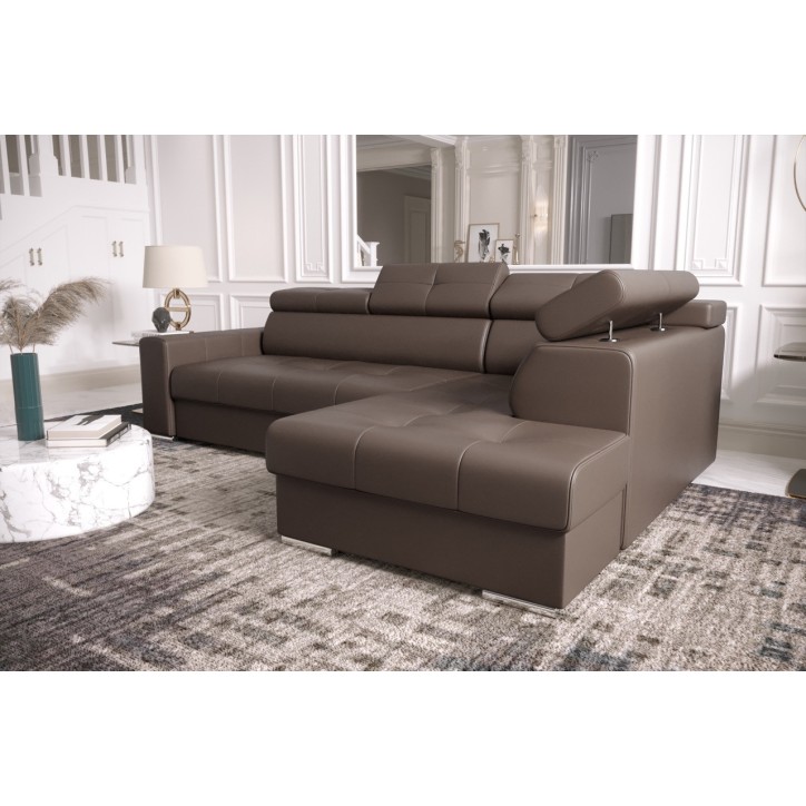 Canapé d'angle convertible en cuir MARGO I 265 × 185 cm en plusieurs couleurs