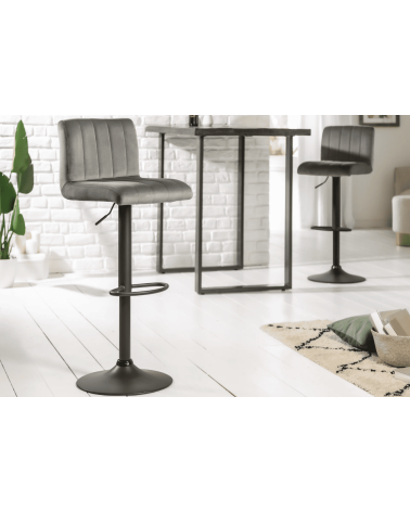 Tabouret de bar PORTLAND 88-109 cm en velours gris