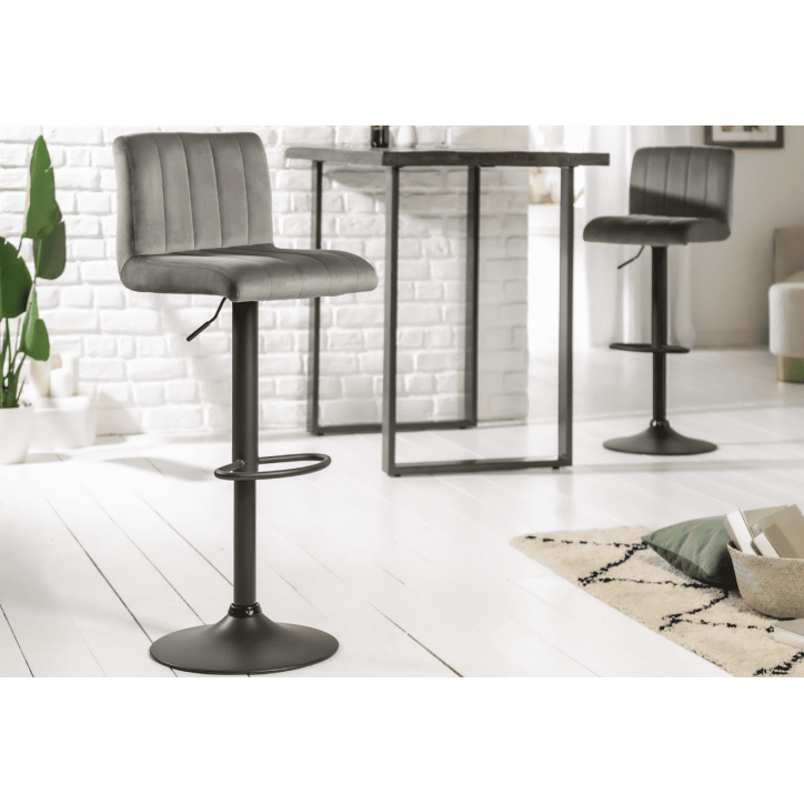 Tabouret de bar PORTLAND 88-109 cm en velours gris