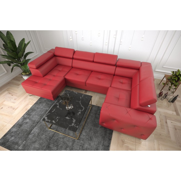 Sofá esquinero convertible de cuero ORION MAX II 165 x 350 x 185 cm en varios colores