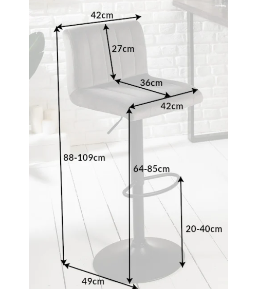Tabouret de bar PORTLAND 88-109 cm en velours gris