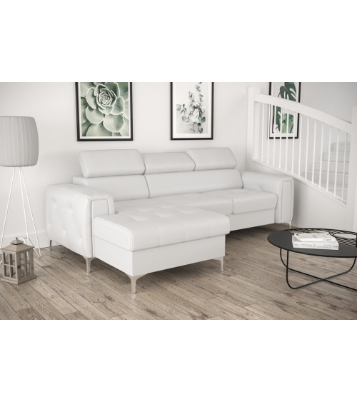 Sofá esquinero convertible de cuero ORION MINI 255 × 165 cm en varios colores