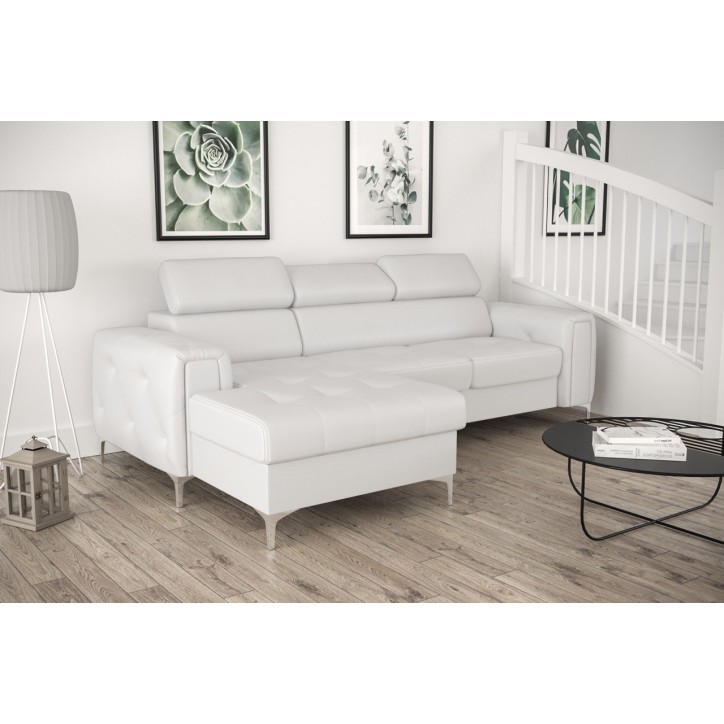 Sofá esquinero convertible de cuero ORION MINI 255 × 165 cm en varios colores