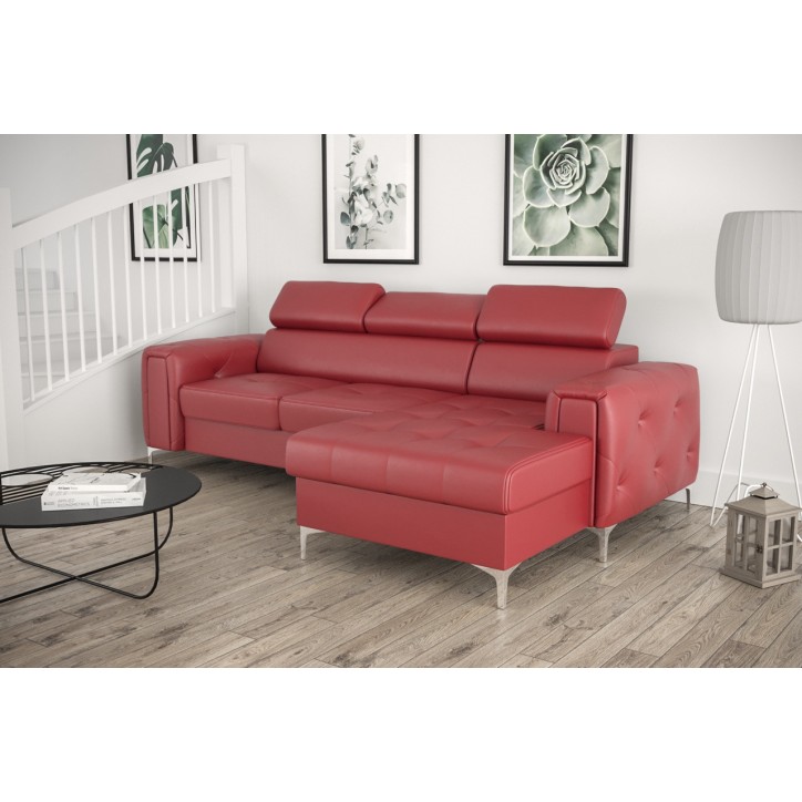 Sofá esquinero convertible de cuero ORION MINI 255 × 165 cm en varios colores
