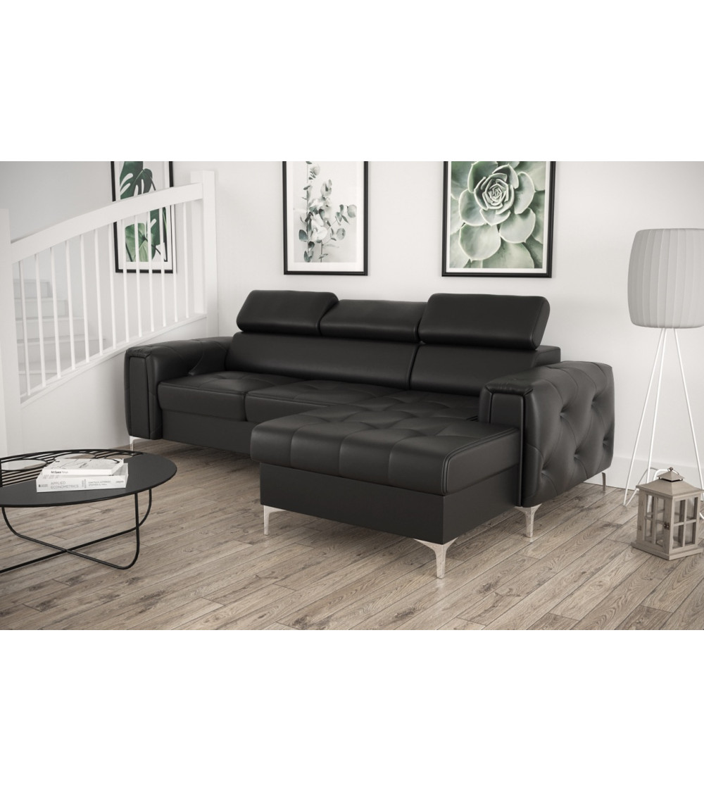 Canapé d'angle convertible en cuir ORION MINI 255 × 165 cm en plusieurs couleurs